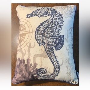 Seahorse Pillow THRO by Marlo Lorenz. French themed - Navy & Blue Hues.
